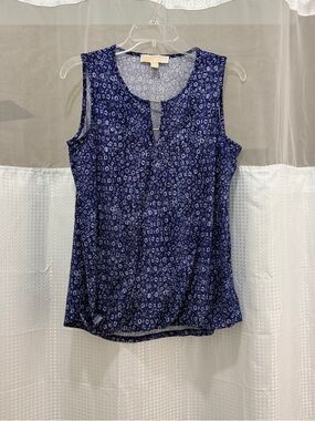 Michael Kors Women’s Blue Mosaic Faux Wrap Sleeveless Blouse Size M